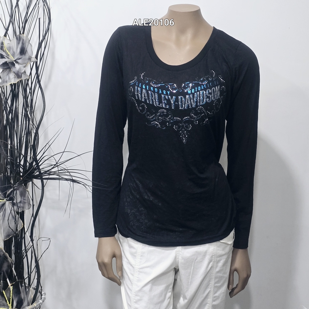 Harley-Davidson women's black translucent long-sleeved t-shirt rhinestone Large - Picture 5 of 17